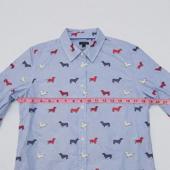 Talbots Women’s Cute Small Button Down Shirt Dachshund Wiener Dog Print Preppy - Picture 6 of 7
